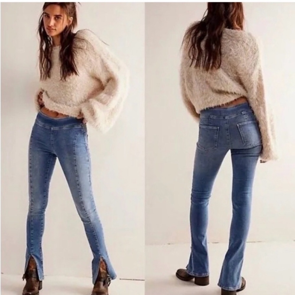 We The Free Light Blue High-Rise Flare Jeans with Front Slit
